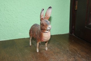 Antike Osterhase Pappe Holz Beine vor Krieg Glas Augen