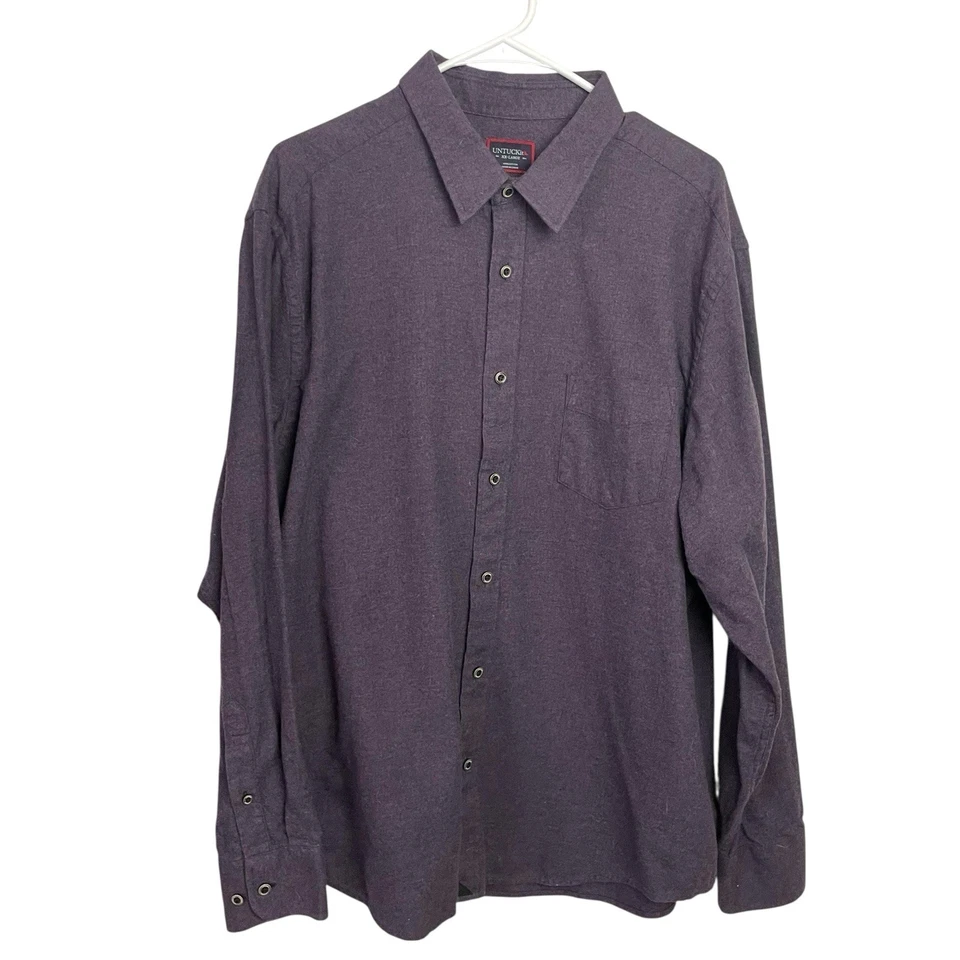 Untuckit Sherwood Flannel Chamois Shirt Mens 2XL Purple Button Up Long Sleeve - Image 2 of 4