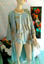 Luxus Satin Lounge Wear Set, Satin, Pyjama, "Fernöstliche Romantik", Gr. M