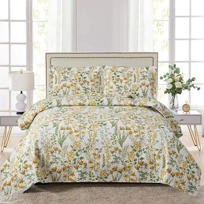 Ycosy Floral Quilt Sets Full/Queen Size Reversible Full/Queen, Apricot Yellow 