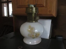 Vintage Marked Aladdin 23 Oil Lamp Brass Burner & White Milk Glass Daisy & Wheat