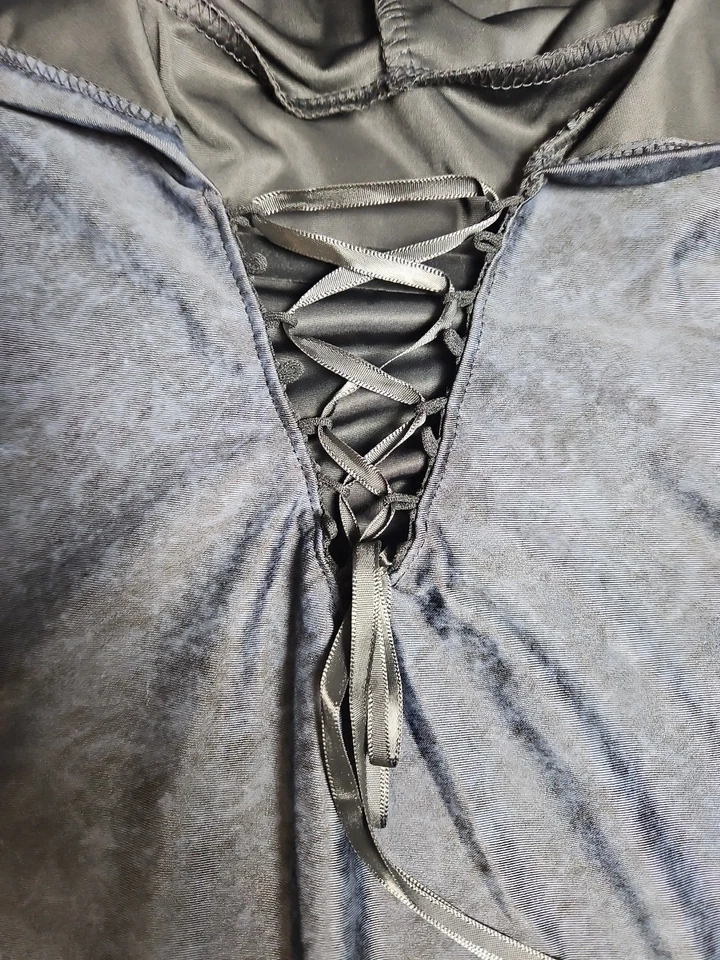 Goth Witch Cosplay Hooded Dress Lace Up Sleeveless Asymmetrical Hem Stretch S/M - Image 3 of 4