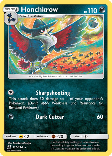 HONCHKROW 130/236 Unified Minds Rare Pokemon Near Mint US SELLER