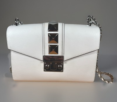 MICHAEL KORS ROSE MEDIUM FLAP SHOULDER LEATHER BAG PEARL GREY