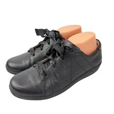 Vionic Lindsey Women's 9.5 Black Leather Ribbon Lace Up Sneaker Shoes Comfort