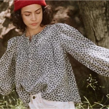 THE GREAT. Mulberry Floral Print Duet Long Sleeve Blouse Top - 0