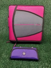 Case-it King Sized Pink 3 Ring Zippered Binder File Folder w/ Pencil Holder
