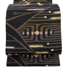 Japanese Silk Fukuro obi Black Geometry Masterpiece Rokutsu 2069524