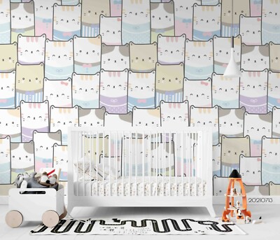 3D Cartoon Cats Seamless Wallpaper Wall Mural Removable Self-adhesive 156