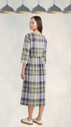Ex Seasalt Women’s Bude Harbour ¾ Sleeve Midi Dress in Green Multi - Picture 3 of 3