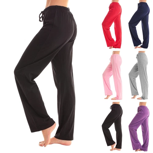 Women's Soft Jogger Sweatpants Elastic Waist Loose Casual Wide Leg Pants Trouser - Picture 2 of 25