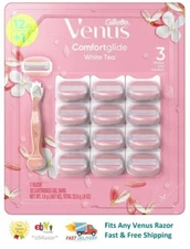 12 Gillette Venus Comforglide White Tea Razor Blades Refill Cartridge Breeze Spa