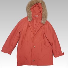Vintage M&s Parka Fur Trim Coat Size 10 Red Medium Long Country St Michel Padded
