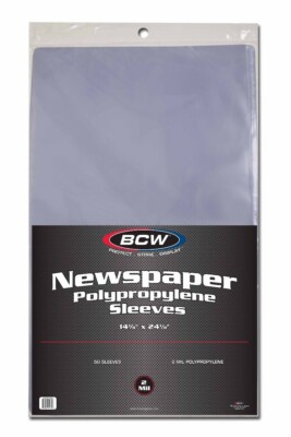 BCW Newspaper Sleeves 14'' X 24'' Large 2 mil Poly Bags PVC FREE 50 Protectors New