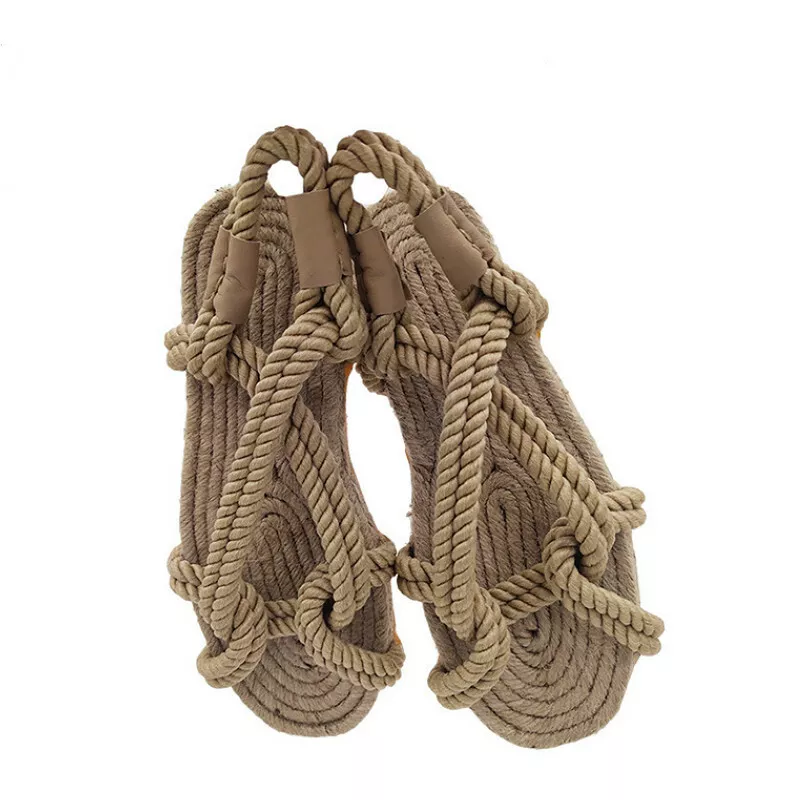 Unisex Casual Woven Open Toe Vintage Rope Shoes Linen Flats Summer