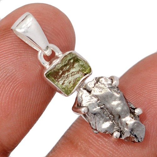 Ciondolo in argento sterling 925 moldavite ceca originale naturale gioiello CP75136