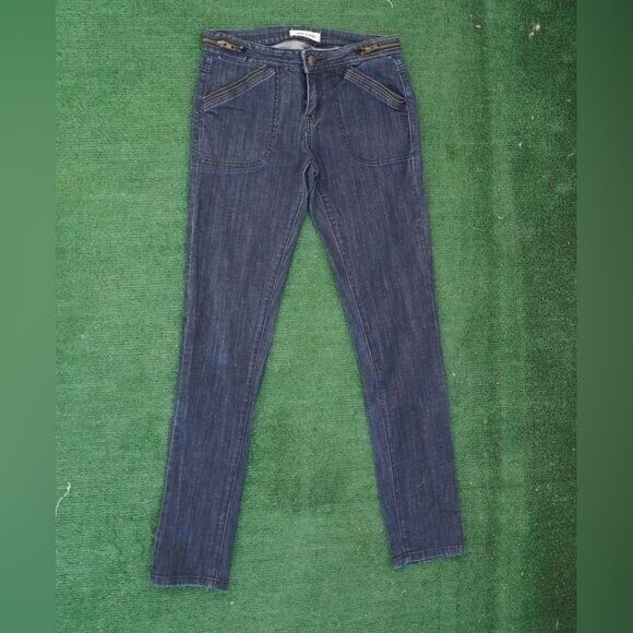Wax Jeans Dark Blue Skinny Jeans with Zipper Designs on the