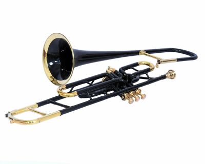 Trumbone Neu Schwarz Messing Bb Flachventil Trumbone vernickelt + Gehäuse + M...