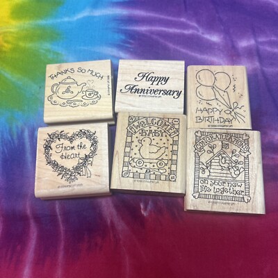 Stampin Up Happy Birthday Thanks So Much Happy Anniversary Rubber Stamp Lot of 6