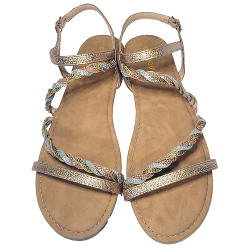 Bambus Tahiti-02 geflochtene Glitzer Riemchensandalen Größe 10 Damen silber gold bronze