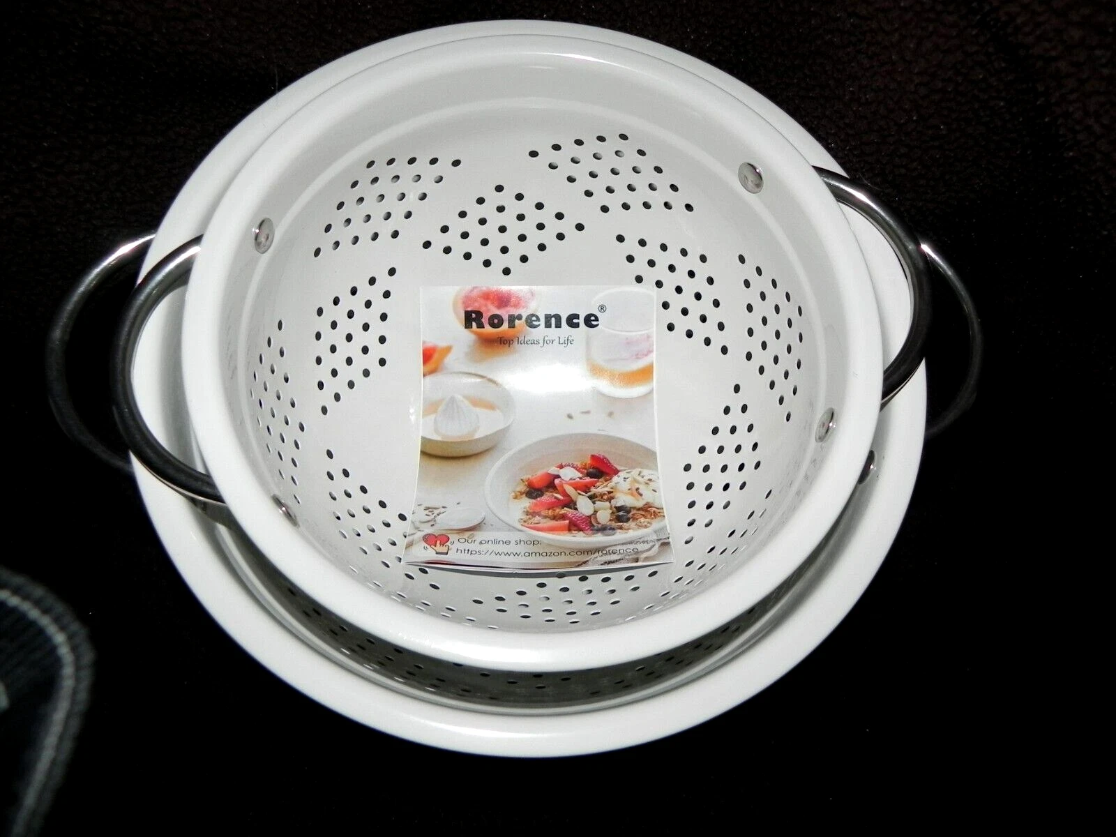 Rorence Powder Coated Steel Colander Set of 2 - White