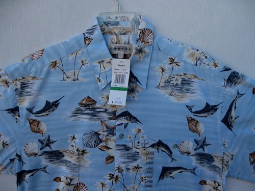 NEW BEAUTIFUL CAMPIA SPORTS ALOHA SHIRT BLUE MARLIN SPORTS FISHING 100% COTTON L - Picture 2 of 12