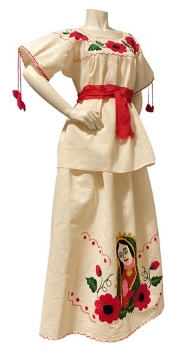 Conjunto Falda y Top L Manta Virgen de Guadalupe Mexicana Bordada a Mano - Imagen 7 de 11