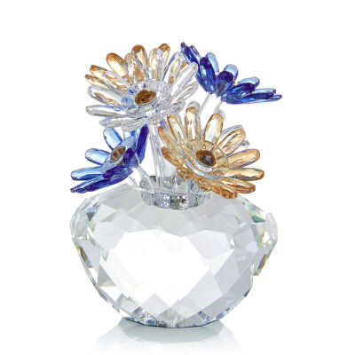 NOYISTAR K9 Kristall blau und golden Sonnenblume Figur Blumenstrauß Ornament Bouquet