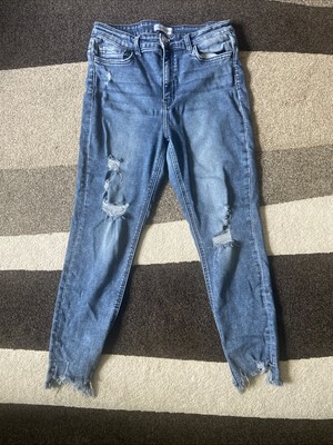 Flying Monkey Jeans Womens 31 Fray Hem Skinny Crop Distress Medium Wash Y3524