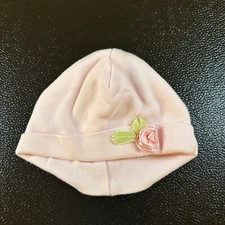 Baby Beanie Hat Pink Rose Applique Infant Newborn Girl Cute Soft size 0-3 Months