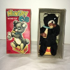 Vintage Nomura Hungry Cub Bear Drinking Milk Wind-up Toy in Original Box Works