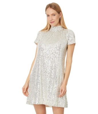 Woman's Dresses CeCe S/S Mock Nk Sequin A-Line Dress W/ Back Bow 246