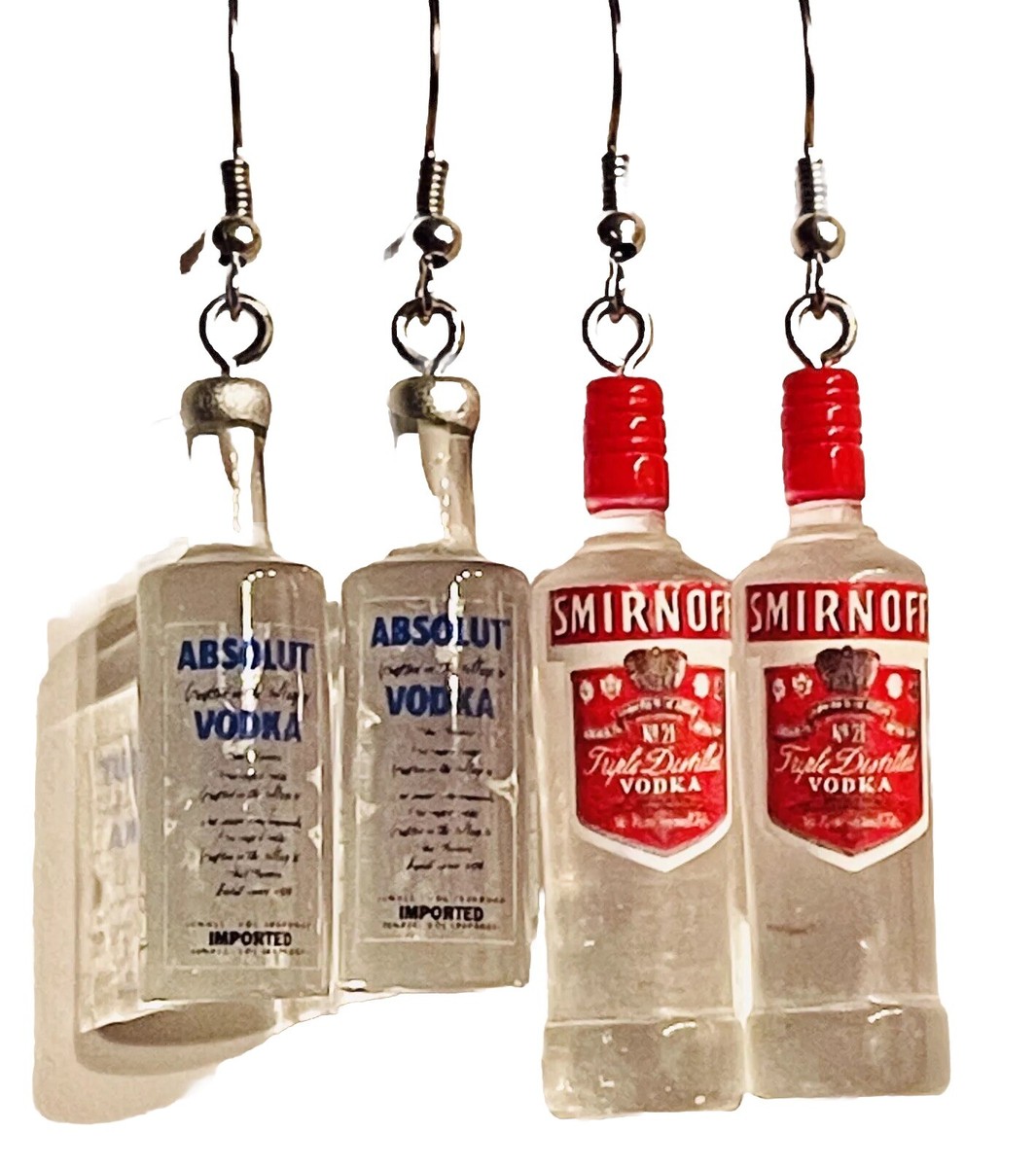 Orecchini 3D Bevande Alcool Gin Birra Liquore Whisky Rum Divertente