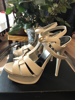 $925 Saint Laurent YSL Tribute White Leather Platform $925 Saint Laurent YSL Tribute White Leather Platform