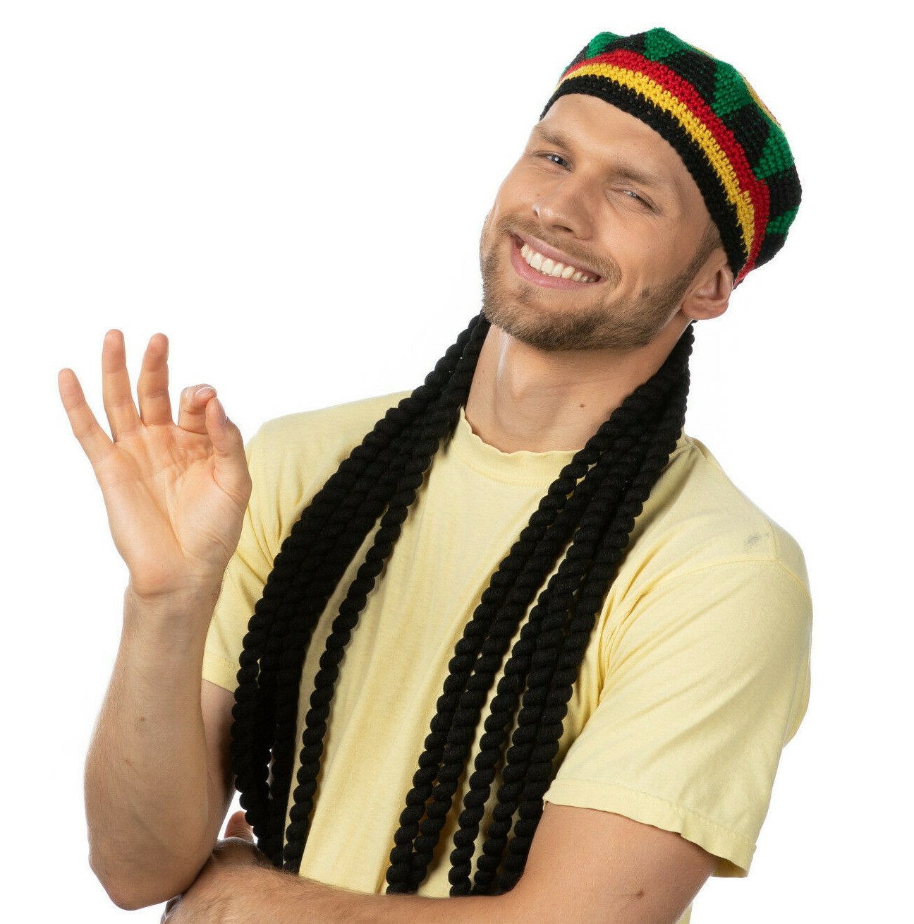 RASTA HAND MADE KNITTED HAT JAMAICAN FANCY DRESS PHOTO BOOTH RASTA GANJA MAN