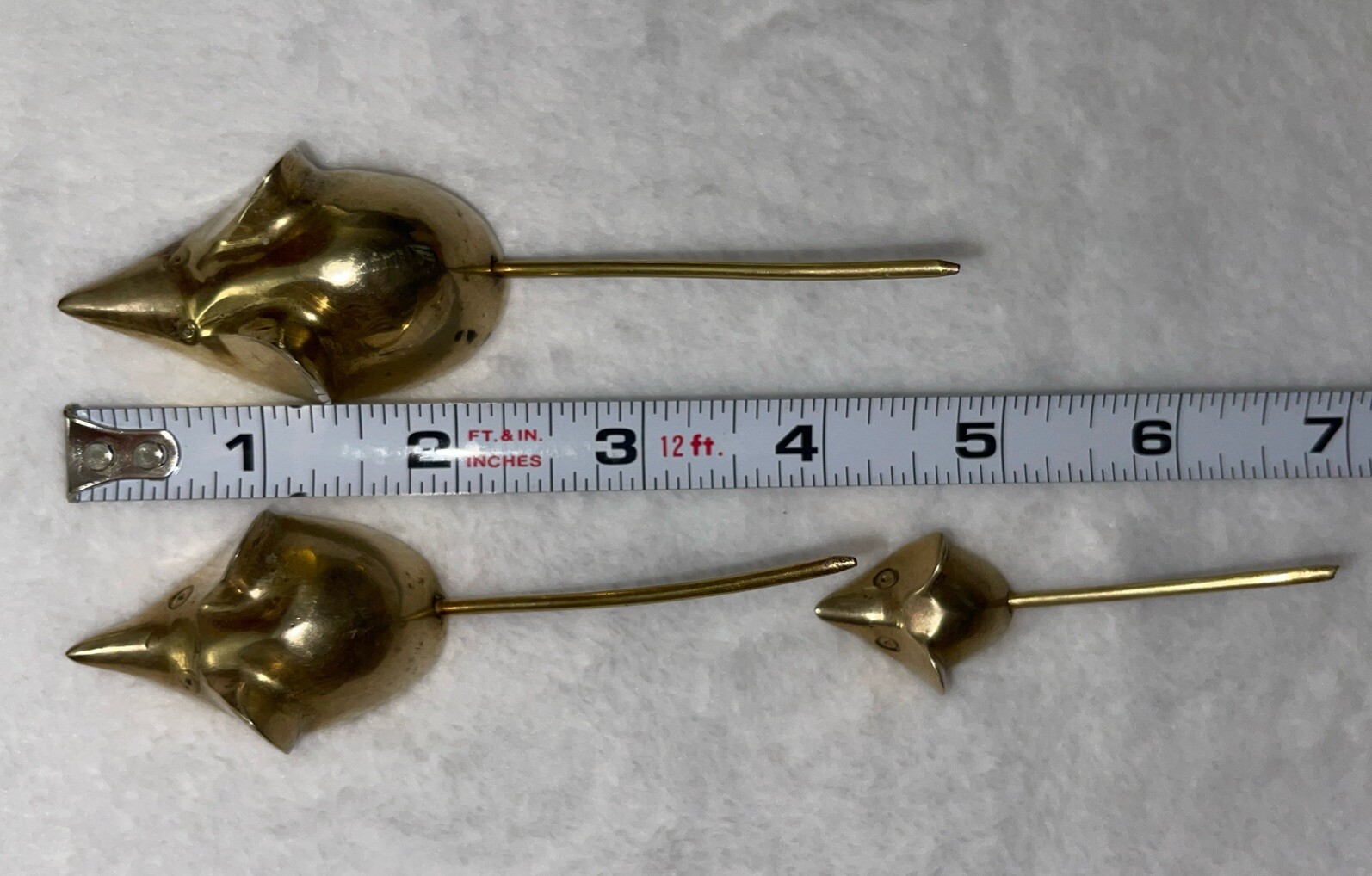3 Brass Mouse Candle Snuffer, Ring Holder, Desk Receipt Holder Lot of 3