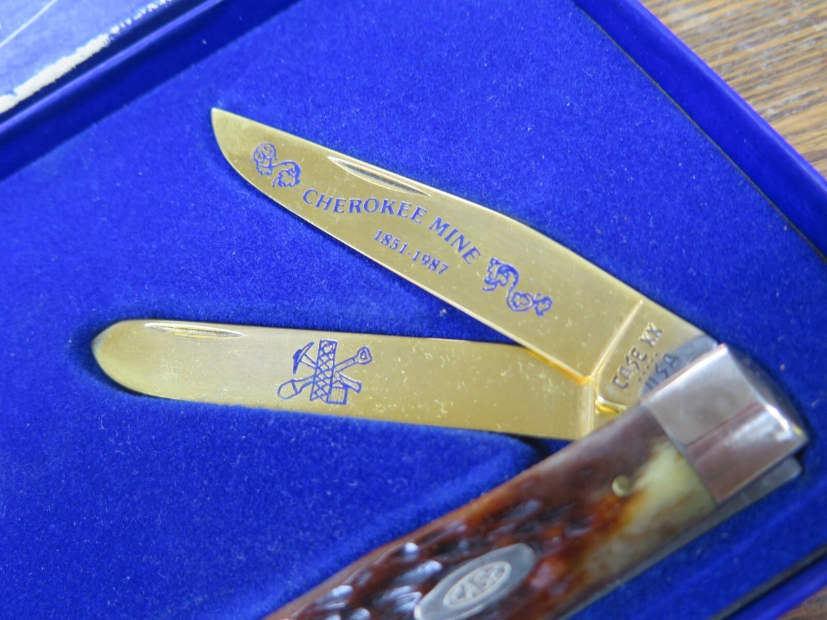 RARE 1980S Case XX 5 DOT 6254 Gold Blade CHEROKEE MINE 1851-1987