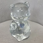 Vintage Fenton Glass Birthday Bear March Aquamarine Heart Paperweight Figure