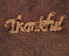 Thankful Sign Farmhouse Rustic Decor Shelf Sitter Pinecone 15.5 X 5.5 X 0.5 