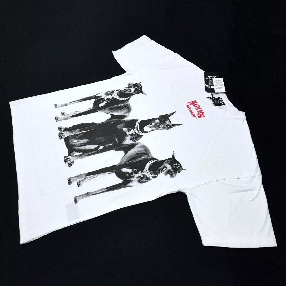 Death Row Records T-Shirt Doberman Dog Logo White w/ Black Death Row Records T-Shirt Doberman Dog Logo White w/ Black