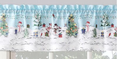 1 Fabric Printed Kitchen Valance(54''x12'')CHRISTMAS SNOWMEN,HOLIDAY LANDSCAPE,SKL