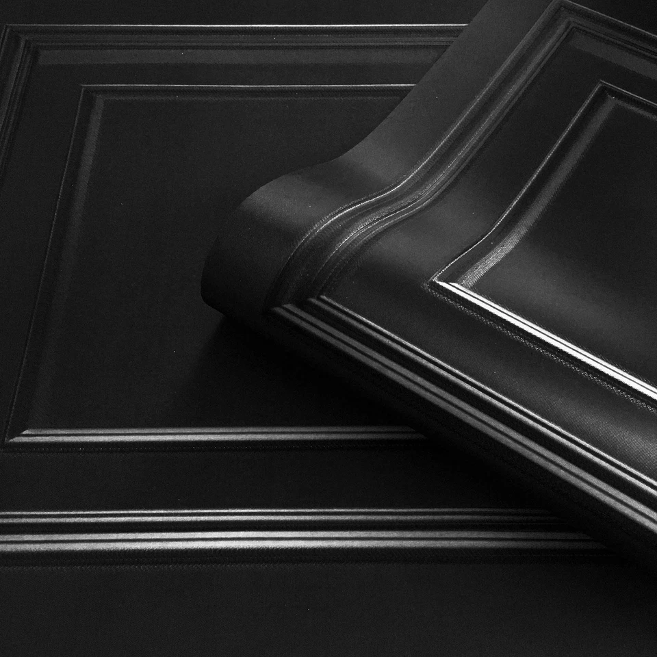 Papier Peint Amara 3D Effet Panneaux En Bois Texturé Vinyle Noir 7378 Belgravia - Photo 2/3