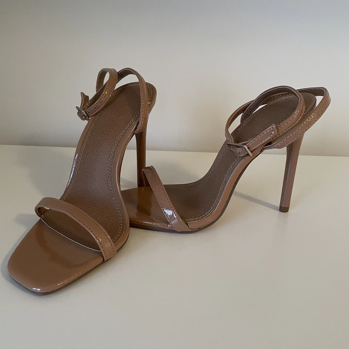 Asos Nude Patent Faux Leather Strappy Stiletto Heels Size 2 eBay