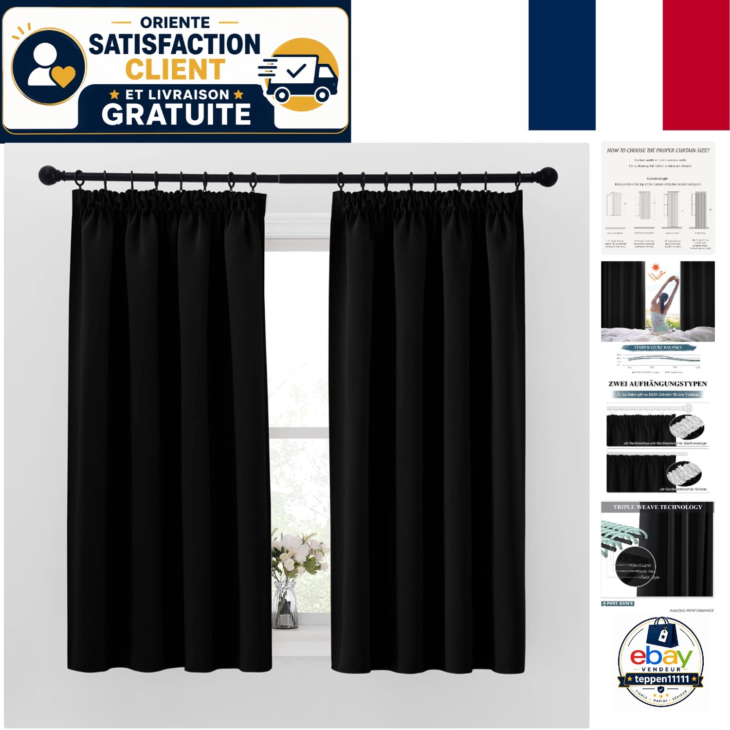Rideaux en panneaux occultants PONY DANCE 140x145 cm protection thermique