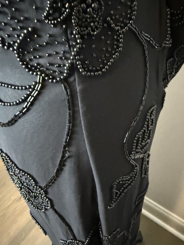 Vintage Lillie Rubin Beaded Dress Black Roses Crisscross Low Back - Picture 12 of 13