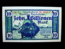 Deutsche Reichsbahn Karlsruhe  10 Billionen Mark  1923  uncirculiert !!