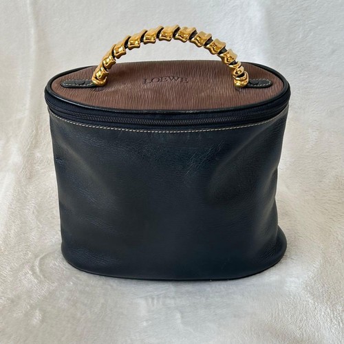 LOEWE Velazquez Vanity Bag Leather Black Brown Gold Handware Fastener from Japan