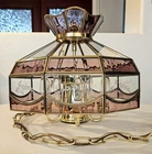 Vtg Tiffany Style Etched Wheat Pink Glass Hanging Ceiling Light Fixture Chandeli