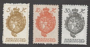 Liechtenstein 19210Scott 32 + 33 + 37 --- Coat of Arms - MNH
