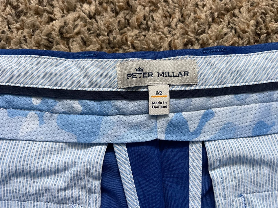 Pantalones Cortos Peter Millar Para Hombre 32 Azul Carrboro Fan Palm Sarga Golf 9" MS21EB84 Foto 2 de 4